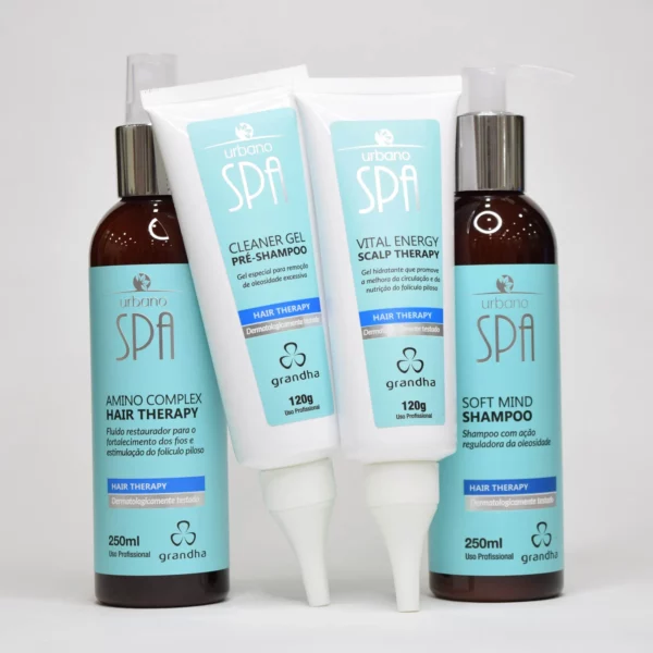 El Kit Urbano Spa Blue Hair Therapy actúa combatiendo la caída del cabello y promueve una limpieza extrema para una terapia capilar completa